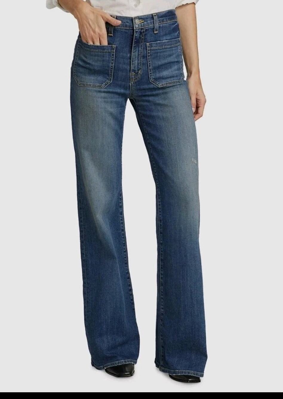 Nili Lotan Women's Blue Florence Cotton Denim Patch Pocket Jeans Pants Sz 26